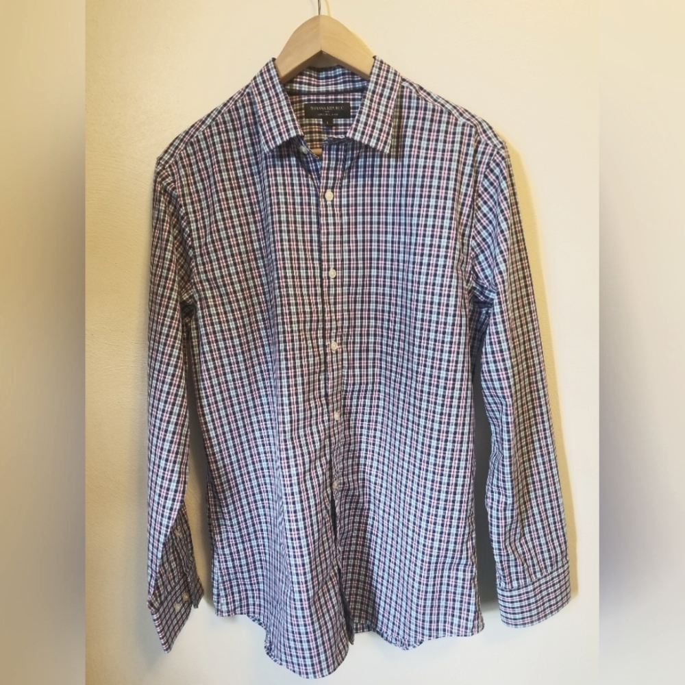 Banana Republic Plaid Non-Iron Slim Fit Button Down Long Sleeve Shirt Large